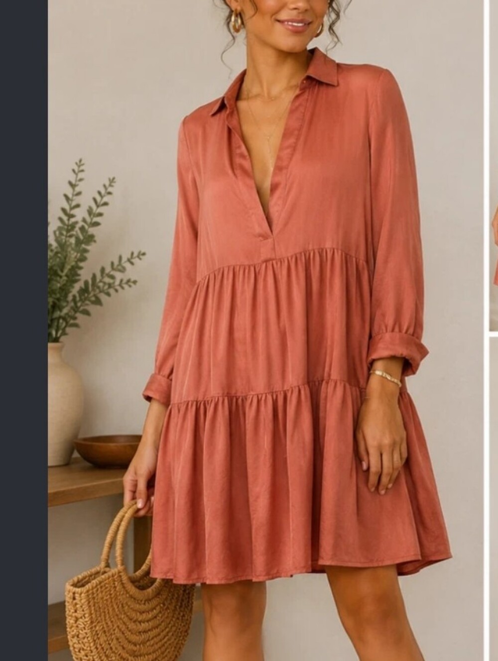 Young Fabulous & Broke Rust Tiered Shirt Dress